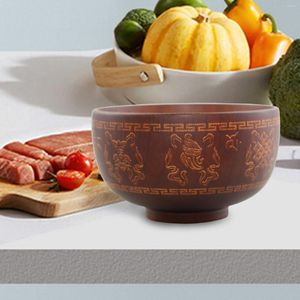 Bowls Round Wood Chinese Traditional Rice Bowl 13cm Salad Practical Home And Restaurant Use Handcrafted Unique Pattern Decorative