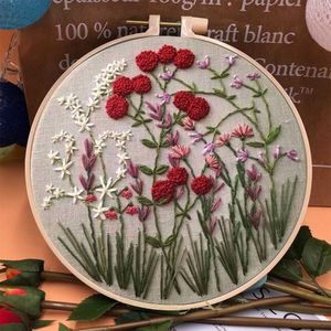 Chinese Style Products Starter Embroidery Flowers Pattern DIY Beginner Embroidery Kits Handcraft Needlework Sewing Hand Cross Stitch Set With Hoop