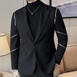 Men's Suits Streetwear Casual Blazer Hombre Zipper Decoration Design Patchwork Jacket Stage Terno Masculino Prom For Men