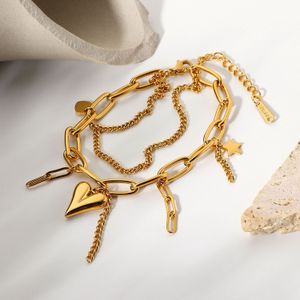 Fashion Versatile Technology China Wholesale 18k Plated Heart Star Sign Bracelet Pendant Double Layer Chain