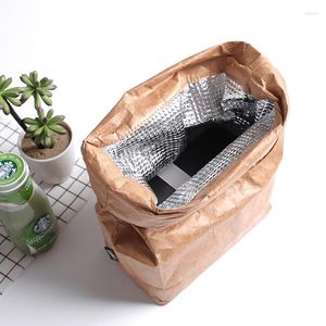 Dinnerware Foldable Reusable Leakproof Container Large Capacity Lunch Bag Waterproof Thermal Insulation Kraft Paper Aluminum Foil