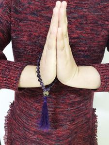 Strand hand knuten mala mini radbandsarmband 8mm lila kvartsarmband bön bodhi gåva för kärlek handled yoga