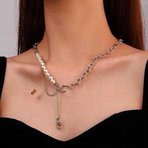 Kedjor Sweet Cool Creative Paper Clip Pearl Chain Splicing Halsband Hiphop Personality Trendy Clavicular Fashion Accessories Gift