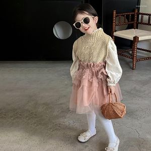 Giyim setleri zarif kızlar kıyafetleri güzel ve tatlı örgü bebek nakış çiçek bluz uzun kollu örgü etekler Kore versiyonu