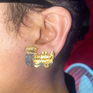 Hoop Huggie Custom Name Earrings Personalized 3D Double Nameplated Earring Custom Double Color Stud Earrings for Women Men Jewelry Gift 230802