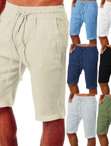 Shorts masculinos calças casuais soltas de algodão e linho com cordão de cor sólida para corrida de lazer para homens
