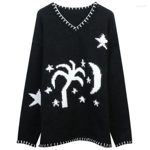 Swetry damskie Jacquard Tree Knitting Fashion Women Black Sweater Pullovers Spring Full Rleeves luźne koziaki damskie topy