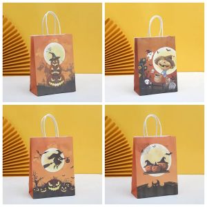 UPS Halloween Candy Bags Kids Trick or Treat Pumpkin Witch Gift Wrap Pouches Shopping Kraft Paper Bag Handles Snack Packaging 8.3