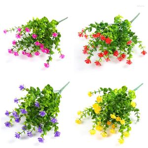 Flores decorativas 7 Garfo Flor Artificial Eucalipto Dinheiro Folha Plástico Lótus Planta Falsa Parede Casamento Jardinagem