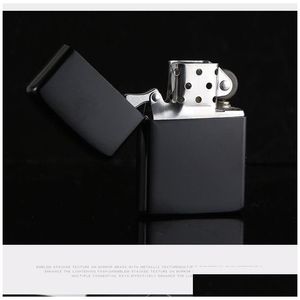 Lighters Arrival Fire Retro Lighter Metal Black Frosted Windproof Torch Cigarette Smoking Fuel Case Drop Delivery Home Garden Househ Dhyty