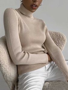 Modehöghalströja för kvinnors höst och vinter tjock isolering Pullover Slim Montering Top Rib Knit Pullover Womens Soft Pullover