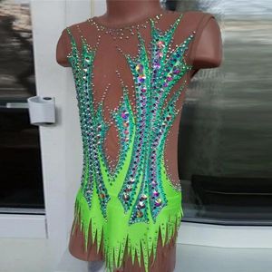 Scene Wear Women's Girls 'Rhythmic Gymnastics Leotards Artistic Jeweled Light Green Blue Competitin Dacear