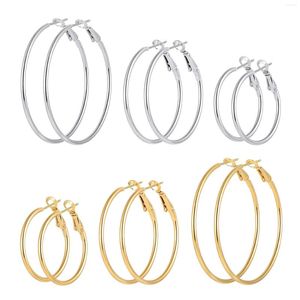 Brincos de argola 2 pares moda aço inoxidável dourado banhado a prata para mulheres meninas