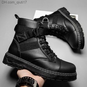 Botas Outono e Inverno Botas Masculinas Clássicas de Couro Preto Ao Ar Livre Masculina Top Plataforma Botas de Trabalho Moda Botas Coreanas Botas Hombre Z230803