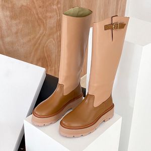 Joelho tornozelo botas redondas bombas saltos para meninas mulheres designer de luxo moda botas de couro de vaca sola fábrica calçado tamanho 35-41