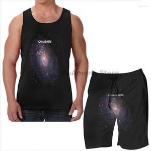 Fatos de treino masculinos Summer Funny Print Men Tank Tops Women You Are Here Universe Galaxy Beach Shorts Conjuntos Fitness Colete