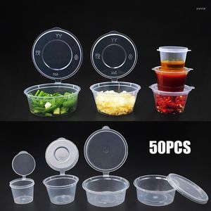 Dinnerware 50Pcs 25/30/40ml Plastic Takeaway Sauce Cup Containers Box With Hinged Lids Pigment Paint Palette Disposable