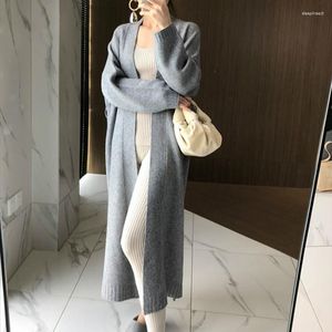 Kvinnors stickor Sashes Open Stitch Batwing Sleeve Sticked Cardigans Coats 2023 Women Autumn Winter Long Wool Sweaters Female Split Hem Jackets