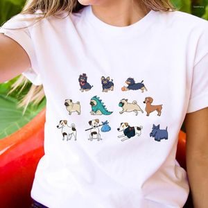 T-Shirts für Damen, süße Cartoon-Hunde, farbig bedruckt, Baumwoll-Shirt, lustig, Sommer, lässig, O-Ausschnitt, kurzärmelig, Top, T-Shirt, Hund, Mutter, Leben