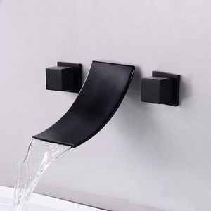 Rubinetti per lavabo da bagno Rubinetto per lavabo Rubinetti a cascata quadrati neri e freddi a incasso in ottone