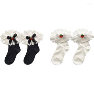 Kadınlar SOCKS Japon tiki tarzı kısa ayak bileği tatlı fırfırlı fırfırlı Dantel Trim Çilek Bowknot Prenses 37JB