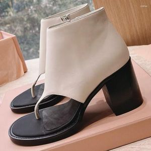 Sandali 2023 Stivali estivi Pinch Toe Designer di sfilate Tacco grosso Cerniera in vera pelle Scarpe stile moda femminile Donna