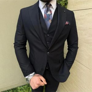 Męskie garnitury czarne na męską fit Business Blazer Wedding Groom Tuxedo 3 -częściowy zestaw kamizer