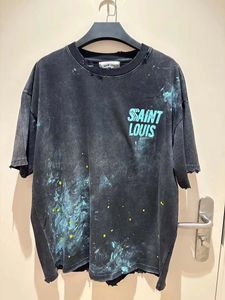 ペイントティーTシャツメンズEURサイズ特大のリッピングシャツスプリーアプリントコットンTシャツ本物の写真