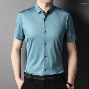 Men's Casual Shirts 2023 Summer Luxury Printed Short Sleeve Smart Thin Male Dress Fashion Simple Slim Fit Man 3XL