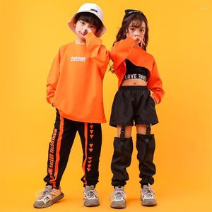 ステージウェアバッツリーキッドクールヒップホップ服スウェットシャツシャツトップクロップホローガールジャズボールルームダンスコスチュームCL2983用