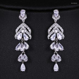 Orecchini pendenti CANPEL Designer White Cubic Zirconia Leaf Flower Water Drop Long Ladies Fashion Wedding Party Luxury Jewelry