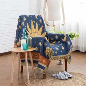 Filtar Retro Sun and Moon Aztec Bohemian Bomullsoffa med vuxen hängande väggdekoration super varm mjuk filt