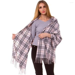 Scarves Cashmere Silk Check Plaid Scarf Wrap Oblong Shawl Warm Fashion Long Thick Hijab Top Quality Tartan Blanket Autumn Winter Pink