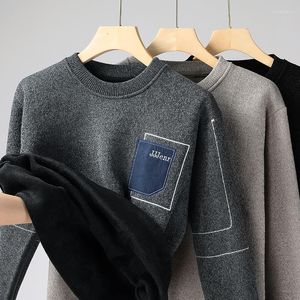 Herrtröjor Autumn Winter Fleece Pullover O-hals tröja Korean Stylskt lapptäcke Termisk varma kallblus Malekläder