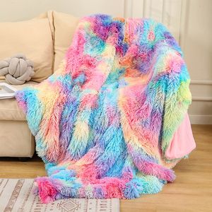 Coperte Color Super Soft Long Faux Fur Coperta in pile di corallo Caldo peluche Accogliente con soffice Sherpa Throw Bed Sofa Gift 230802