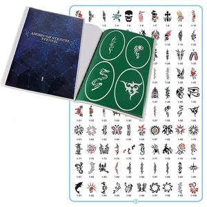 Other Permanent Makeup Supply Airbrush Tattoo Book 1 100pcs Pictures Reusable Adhesive Temporary Henna Glitter Stencil For Woman Girl Kids Drawing Template 230802