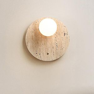 Wall Lamp Japanese Wabi Sabi Yellow Marble Modern Simple Warm Khaki Bedroom Study Bedside Apartment Decoration Light