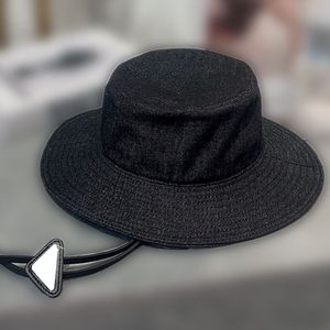 Washed Denim Wide Brim Logo Logo Drawstring Bundle Sun Hat Fisherman's Hat Classic Solid Color Large Brim Bucket Hat Vintage Hat