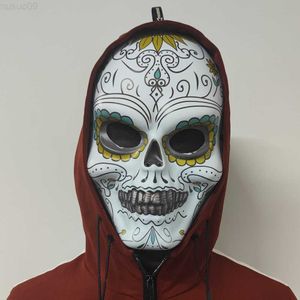 Partymasken Vollgesichtstag der Toten Halloween-Schädelmaske mit Blumen Geister-Make-up Gruseliges Skelett-Kostüm-Requisite L230803