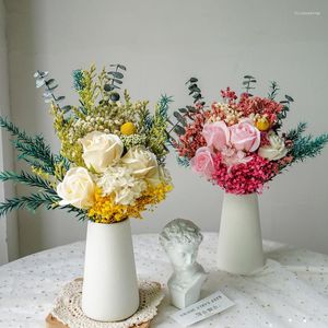 Dekoratif çiçekler sabun çiçek gül okaliptüs kurutulmuş gypsophila bukim buket doğum günü sevgililer mezuniyet hediyesi ev dekorasyon