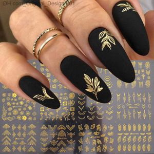 Stickers Decals 12 3D Golden Flower Leaf Lace Nail Stickers Design Geometric Line Nail Charm Art Decoration Hand Polished Decal Packaging Z230803
