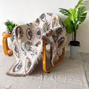 Blankets Boho Sofa Throw Blanket Knitted Cotton Cover Demon Eye Weighted Tapestry Bohemian Tassel Wall Deco Picnic Rug 230802