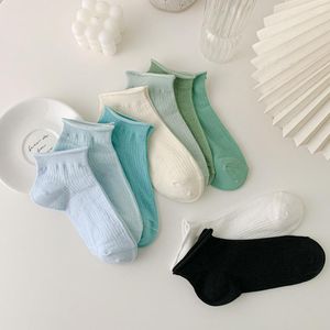 Women Socks 5 Pairs Spring Summer Solid Colors Cotton Short Kawaii Low Tube Thin Breathable Harajuku Boat For Ladies Girls