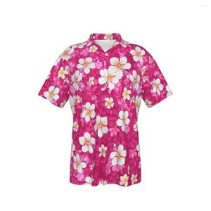Herren Freizeithemden Hawaiihemd Kühle rosa Farbe für Mann Strand Blumen Druck Kurzarm Sommer Button Up Tops 3D