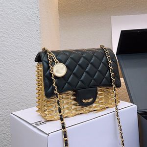 Designer Womens Shoulder Bag Metal Rattan Woven Leather Hardware Metal Buckle Matelasse Chain Hand Crossbody Bags Luxury Handbags Coin Charm Purse Sacoche 20cm