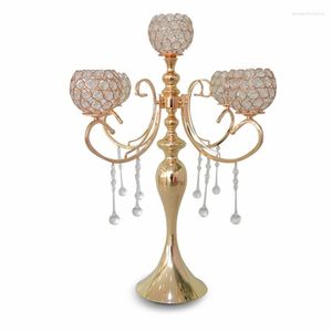 Candle Holders 5 Arms Gold Candelabra 65cm Tall Crystal Beaded Candlestick For Table Centerpiece Wedding Party Dinner Events