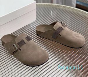 Designer Suede Urban Slides Sandal Fashion Wool Outrole Flat Bottomed Half Pack Slippers Storlek 35-41