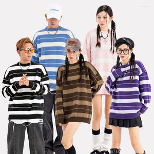 Men's Sweaters Hip Hop Color Match Striped Patchwork Knitted Winter High Street Harajuku Casual Oversized Unisex Pullover Tops
