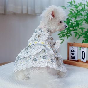 Hundklädklänning trasig blomma prinsessa kjol vår sommar japansk koreansk tygvalp för liten