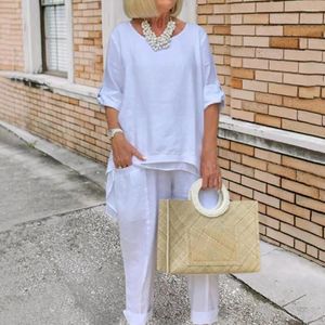 Women's Two Piece Pants Women Shirt Extra Soft Top Set Elastic Waist All Match Pullover With Long Fashion Lady Clothes